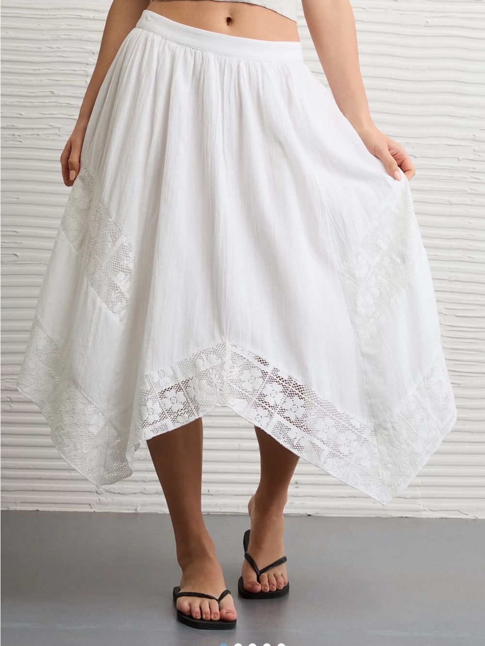 AE High-Waisted Lace Insert Midi Skirt